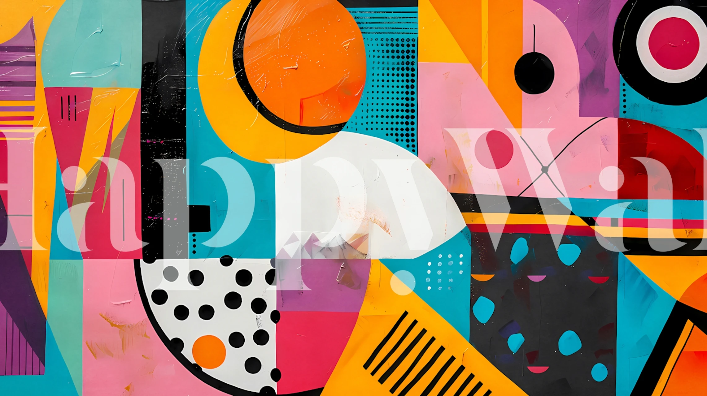 Geometric pop art wallpaper displayed in a room