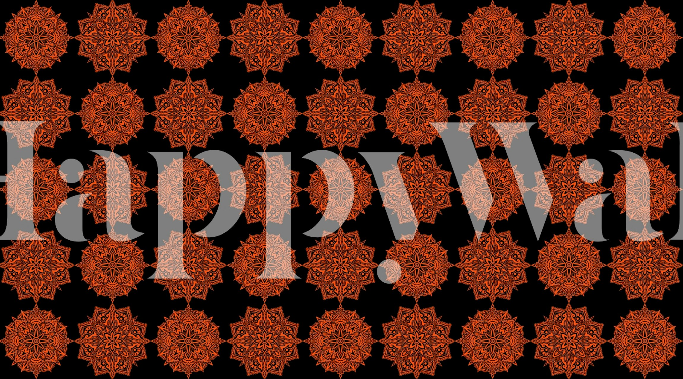 Orange mandala patterns on black background wallpaper