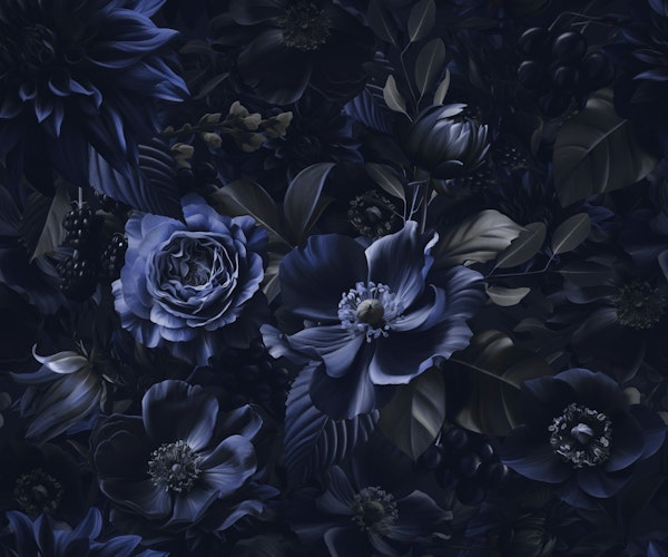 Opulent Baroque Maximalist Flowers Moody Blue