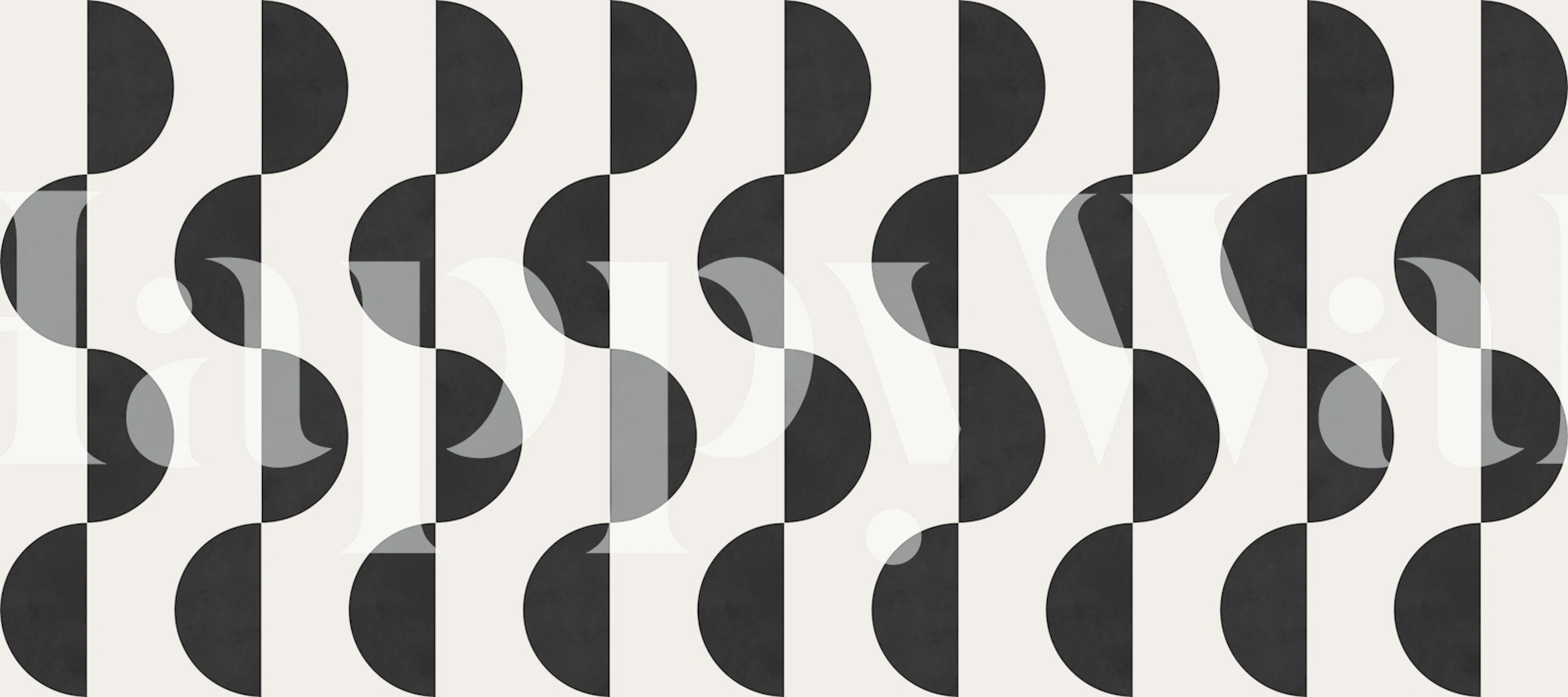 Black and white geometric pattern wallpaper featuring lines and circles.