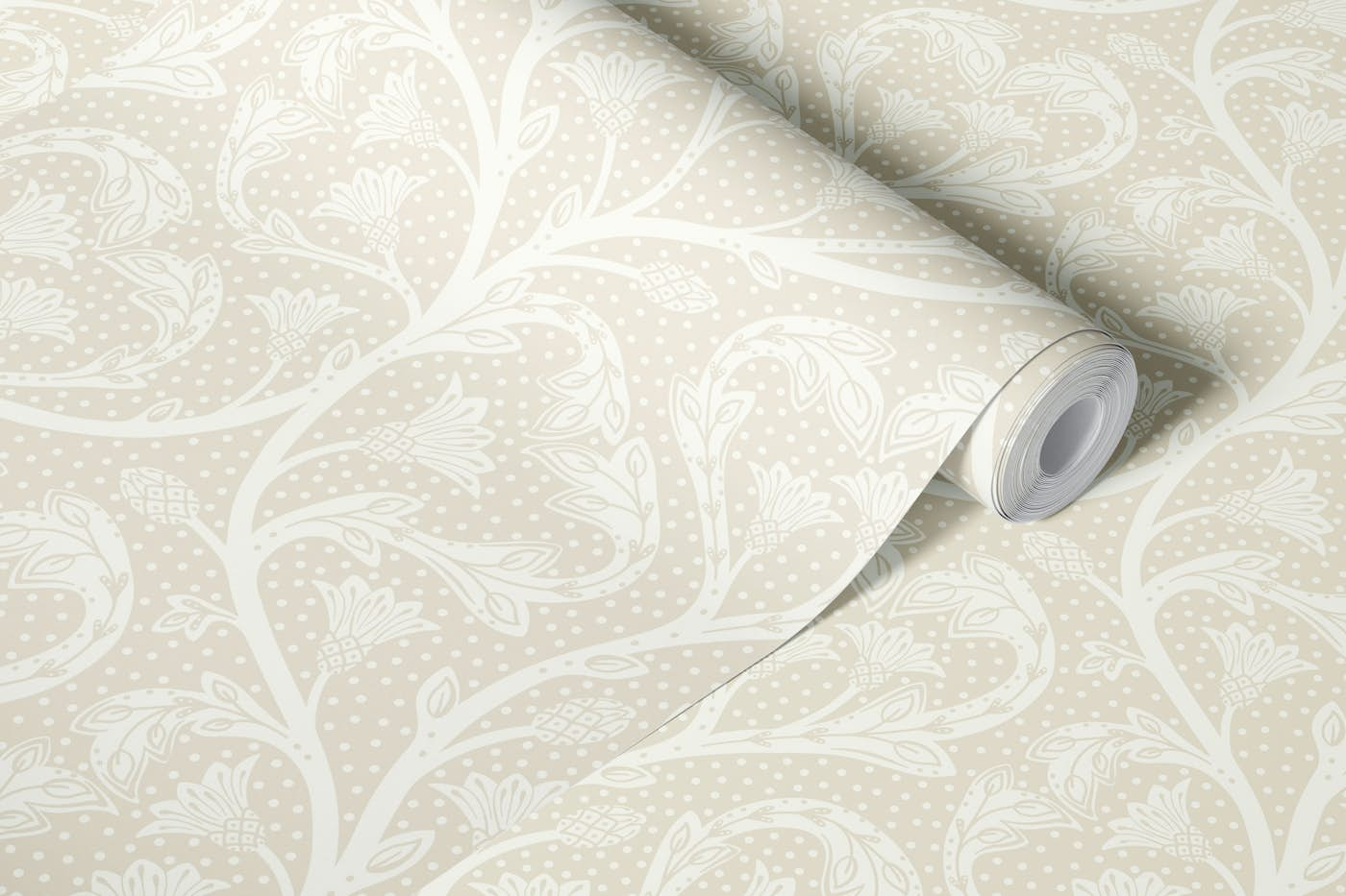 Victorian dandelion hearts cream off-white wallpaper roll