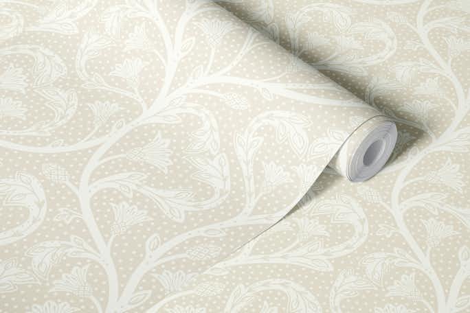 Victorian dandelion hearts cream off-whitewallpaper roll