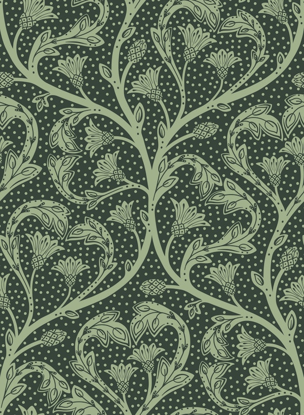 Victorian dandelion hearts dark green