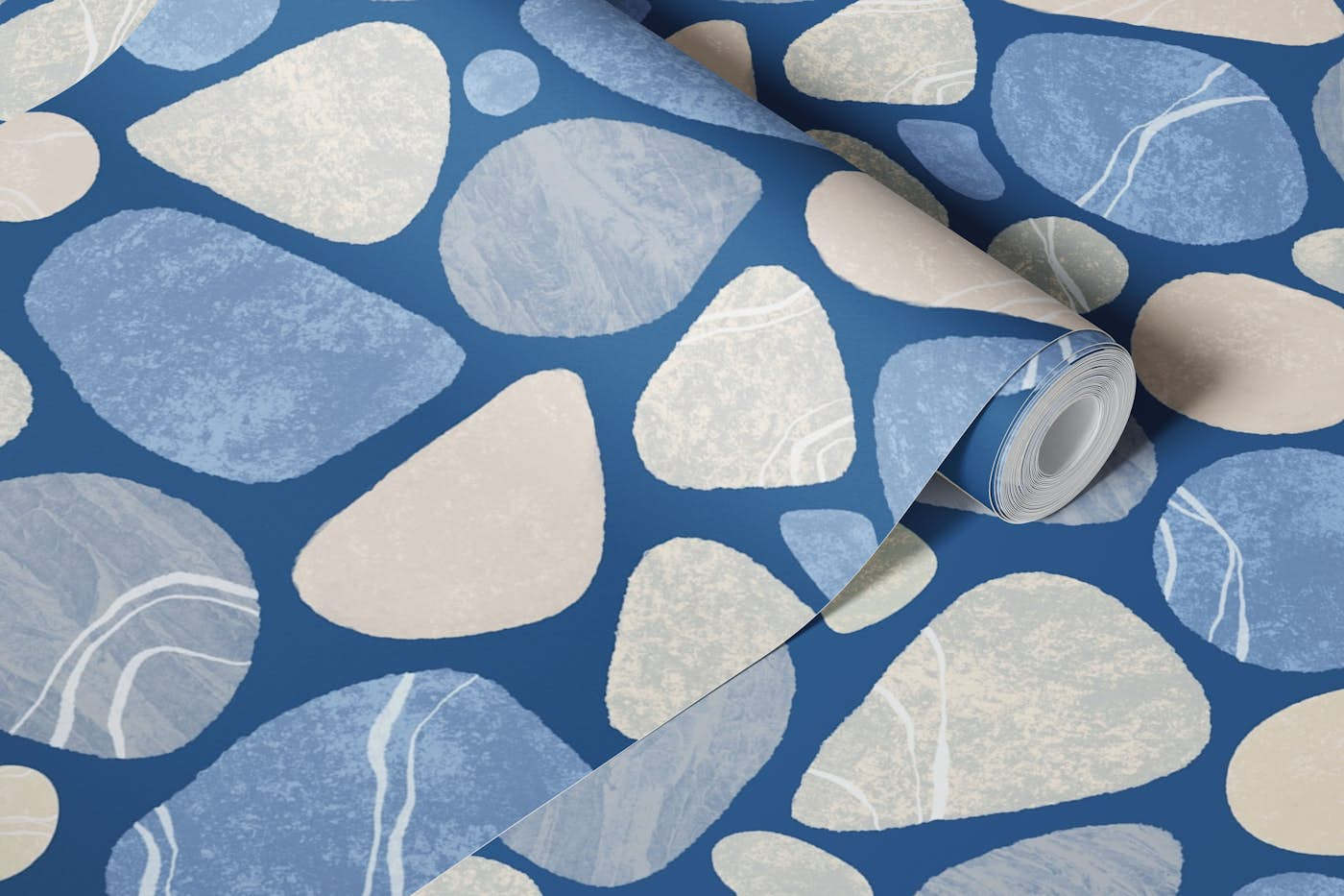 Pebble Serenity Stone Pattern Blue Grey wallpaper roll