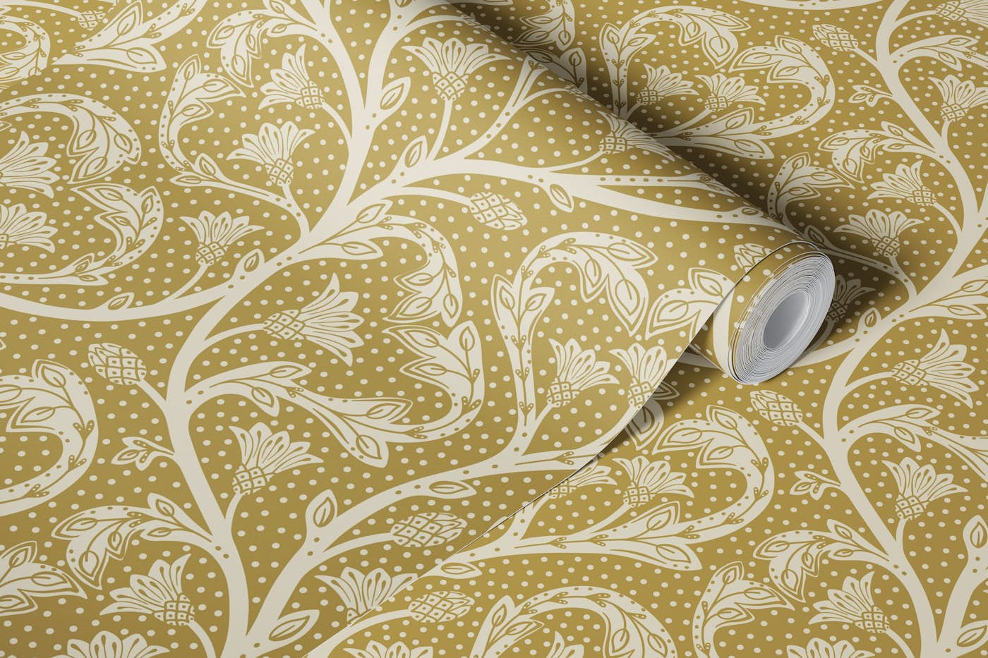 Victorian dandelion hearts gold wallpaper roll