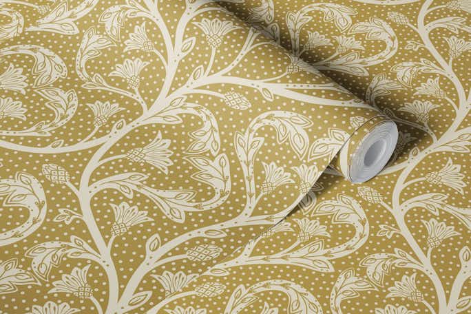 Victorian dandelion hearts goldwallpaper roll