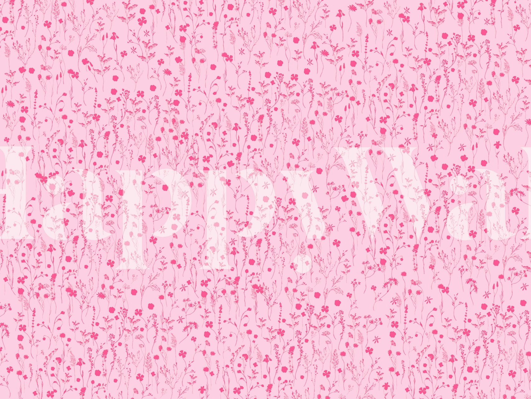 Pink floral design with wildflowers and delicate stems wallpaper