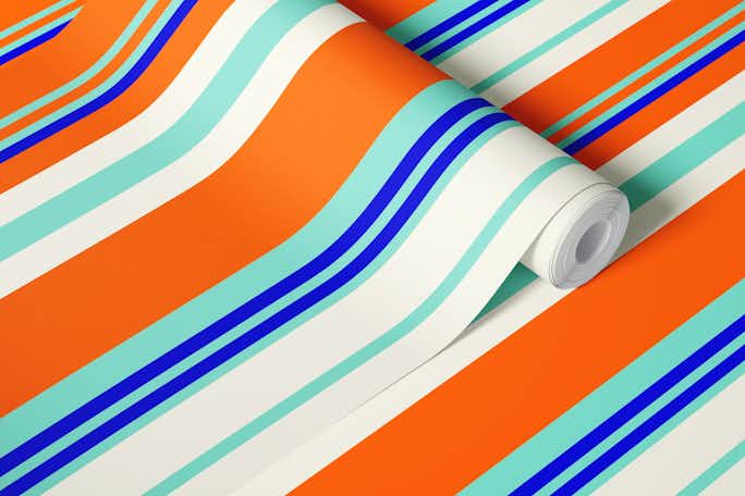 Nautical stripes orange-blue/ french bayadèrewallpaper roll