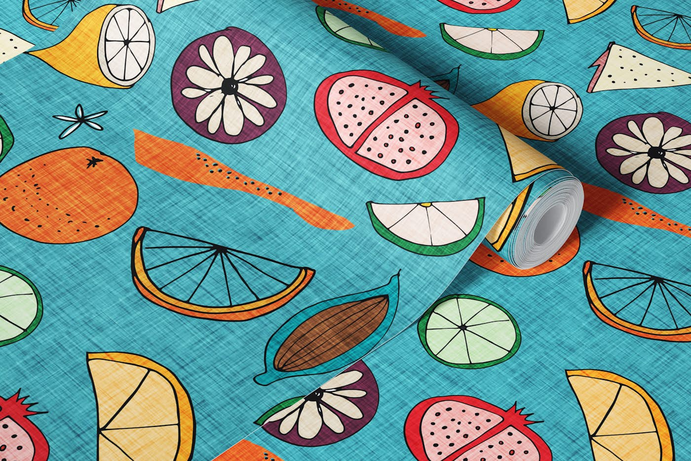 Pop Fruit Blue wallpaper roll