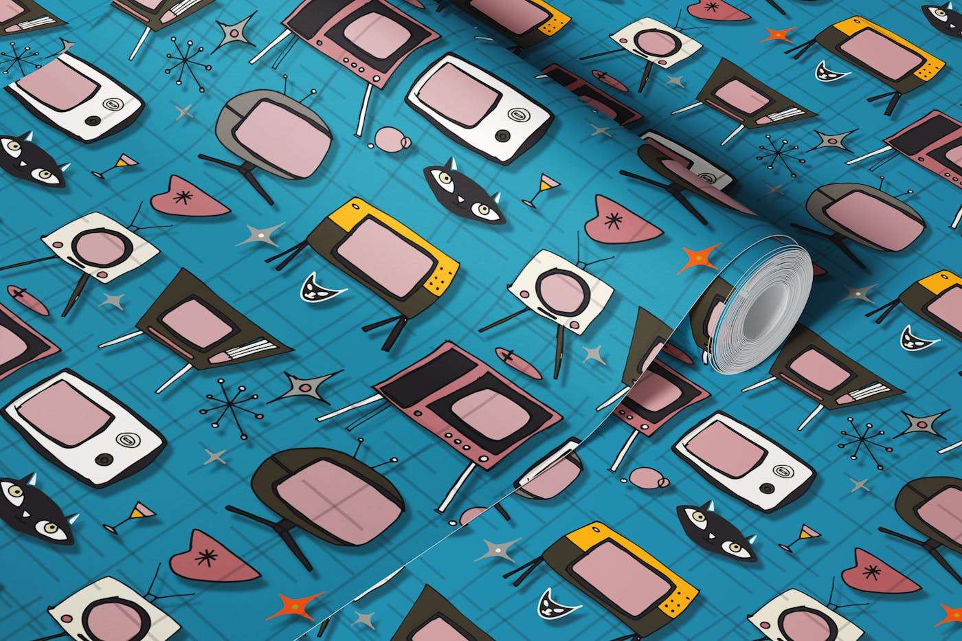 Retro Television Teal wallpaper roll