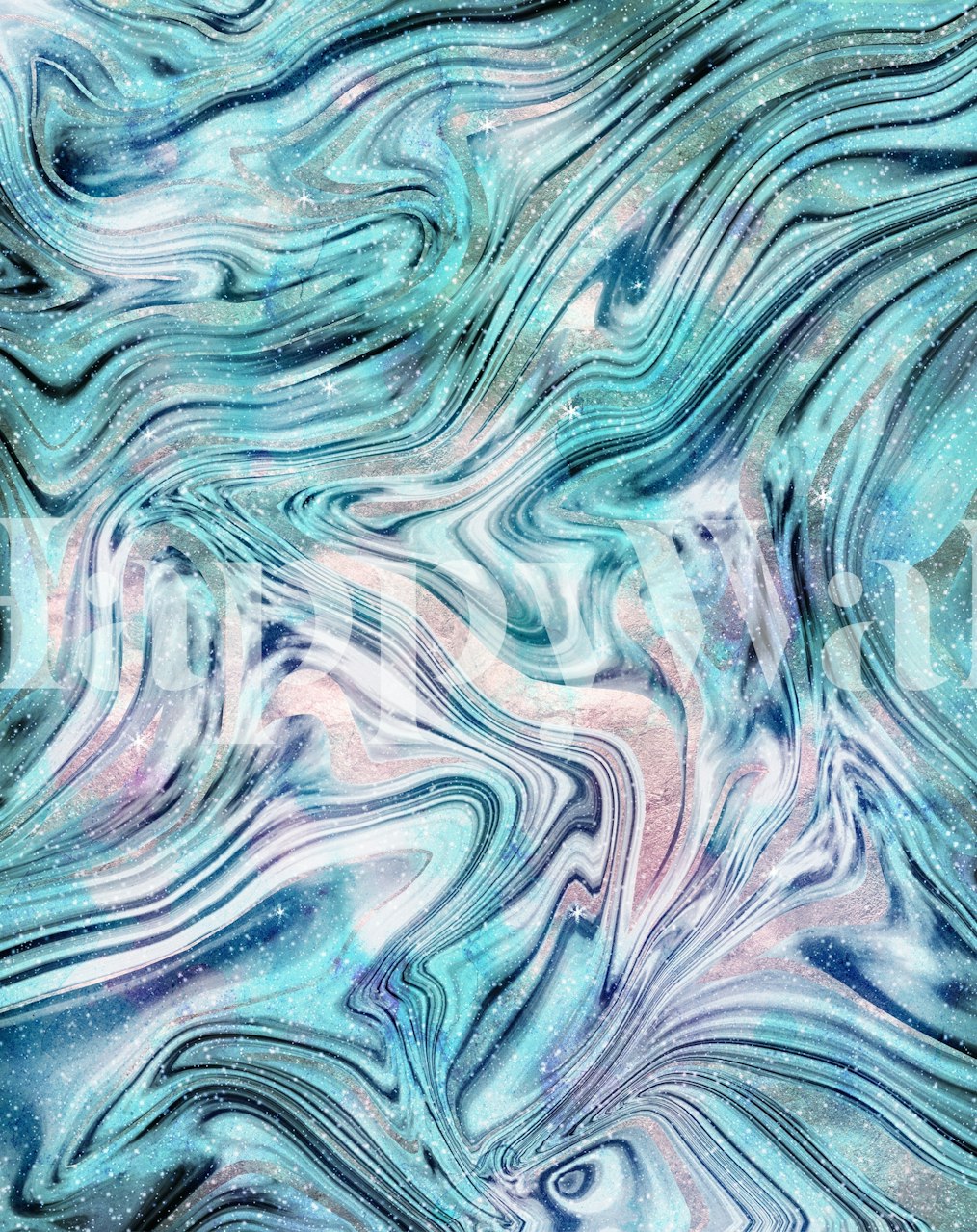 Bohemian Unicorn Marble 2 wall mural with pastel blue and pink swirls