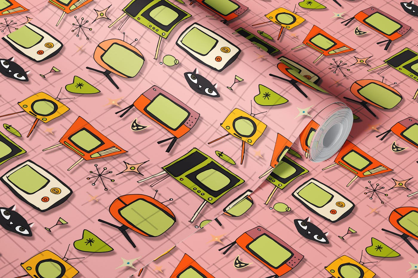 Retro Television Pink wallpaper roll