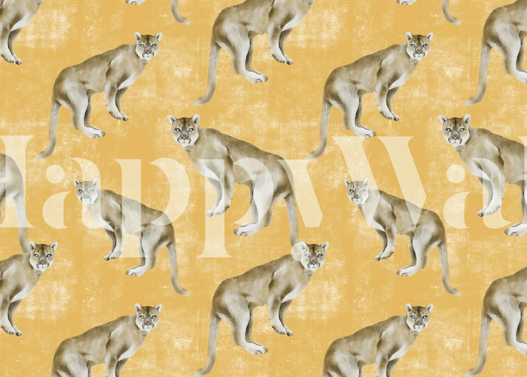 Lion illustrations in yellow background wallpaper