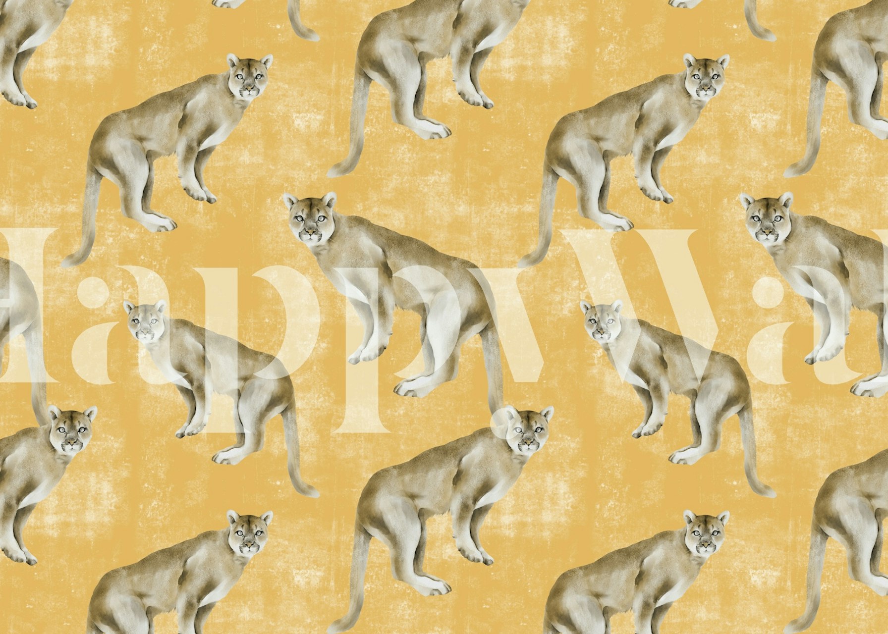 Lion illustrations in yellow background wallpaper