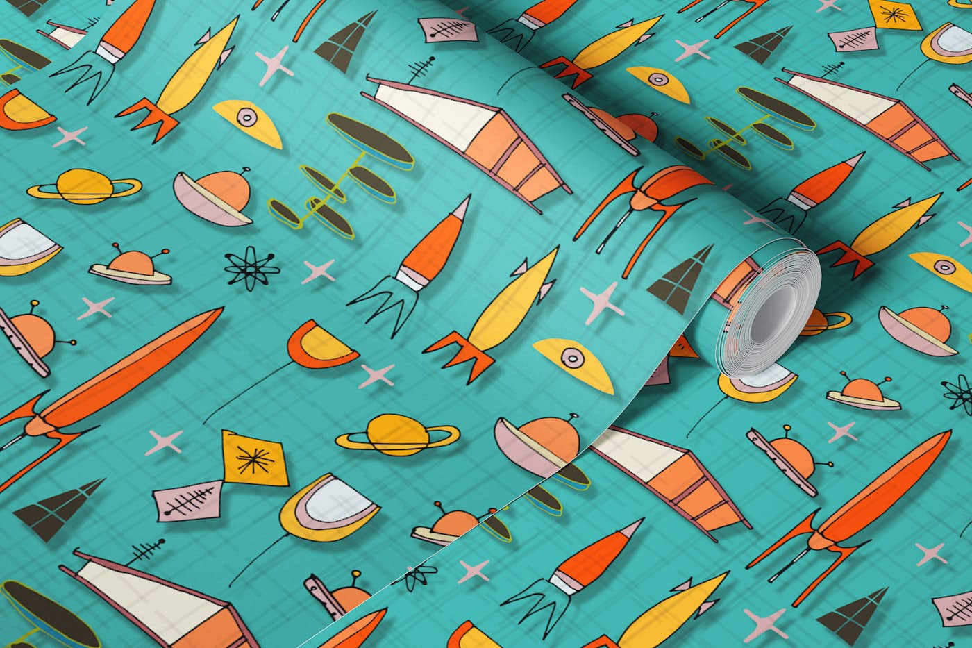 Space Age Traveling Blue wallpaper roll