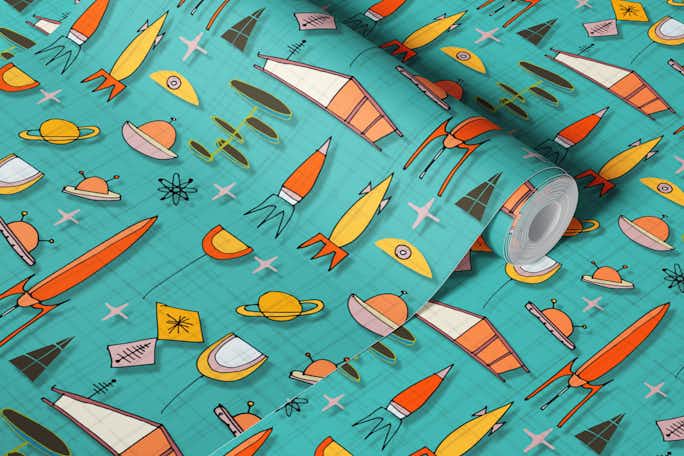 Space Age Traveling Bluewallpaper roll