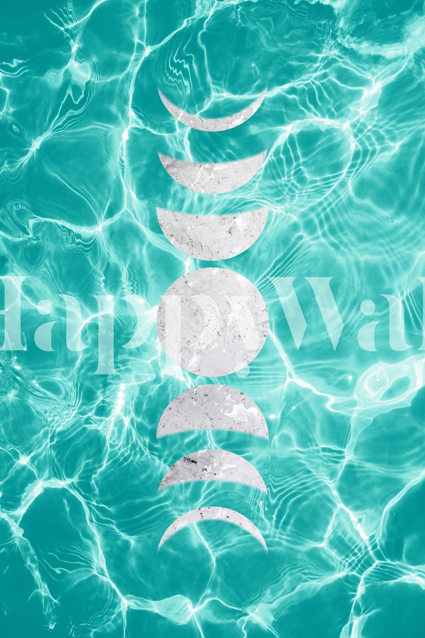 Moon phases in white over turquoise water wallpaper