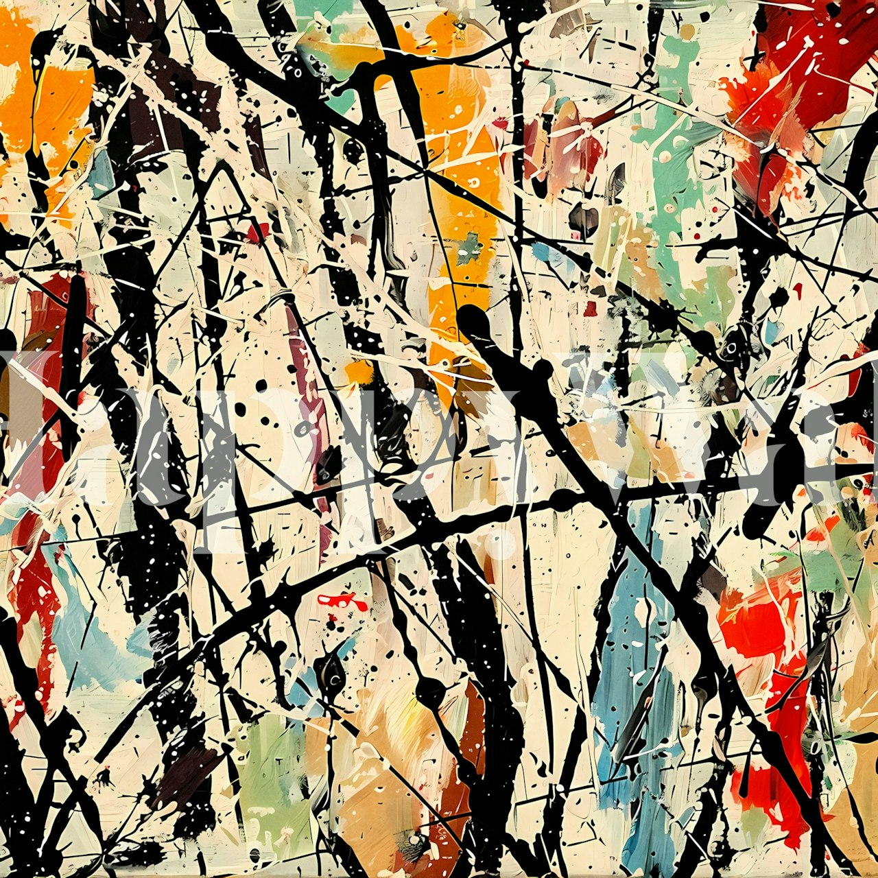 Papier peint mural de style expressionniste abstrait avec un motif de peinture éclaboussé dans des couleurs vives