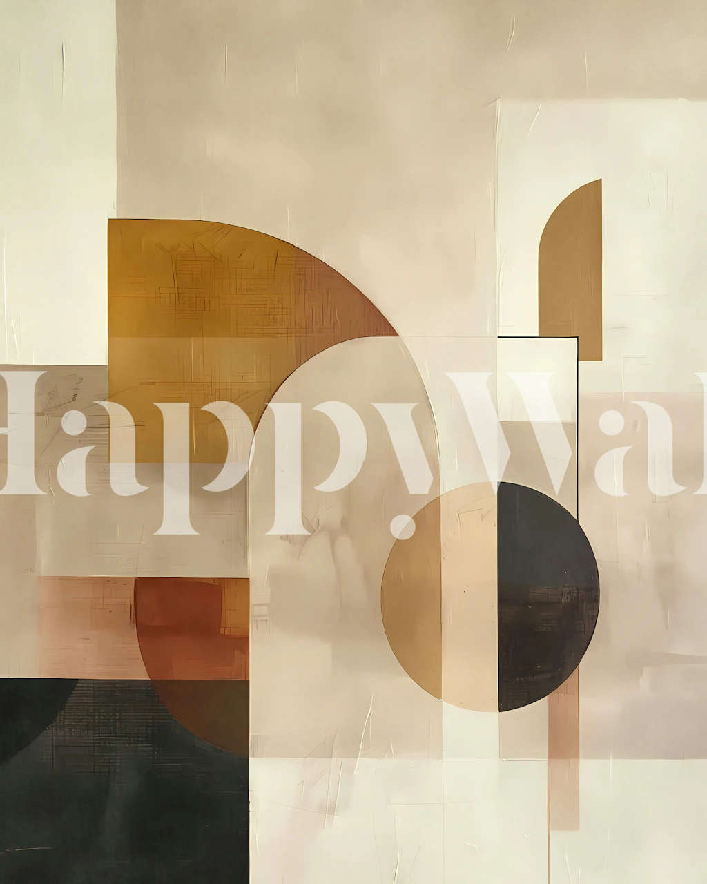 Boho Geometric abstract wall mural with earth tones and soft shapes