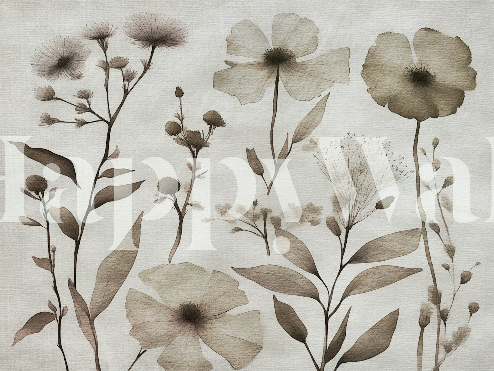 Japandi Wildflower Painting wallpaper displayed in a room