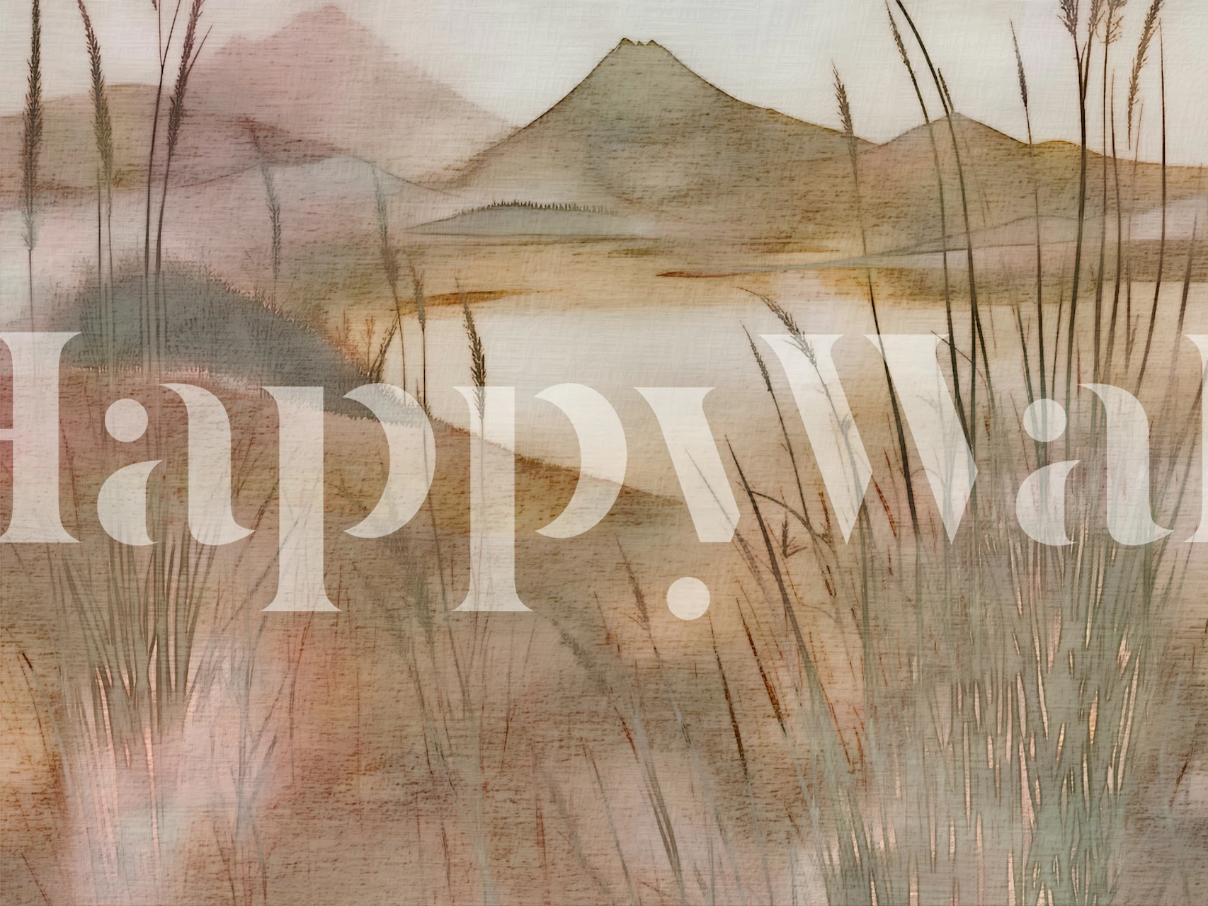 Moody Japandi landscape wallpaper in a room