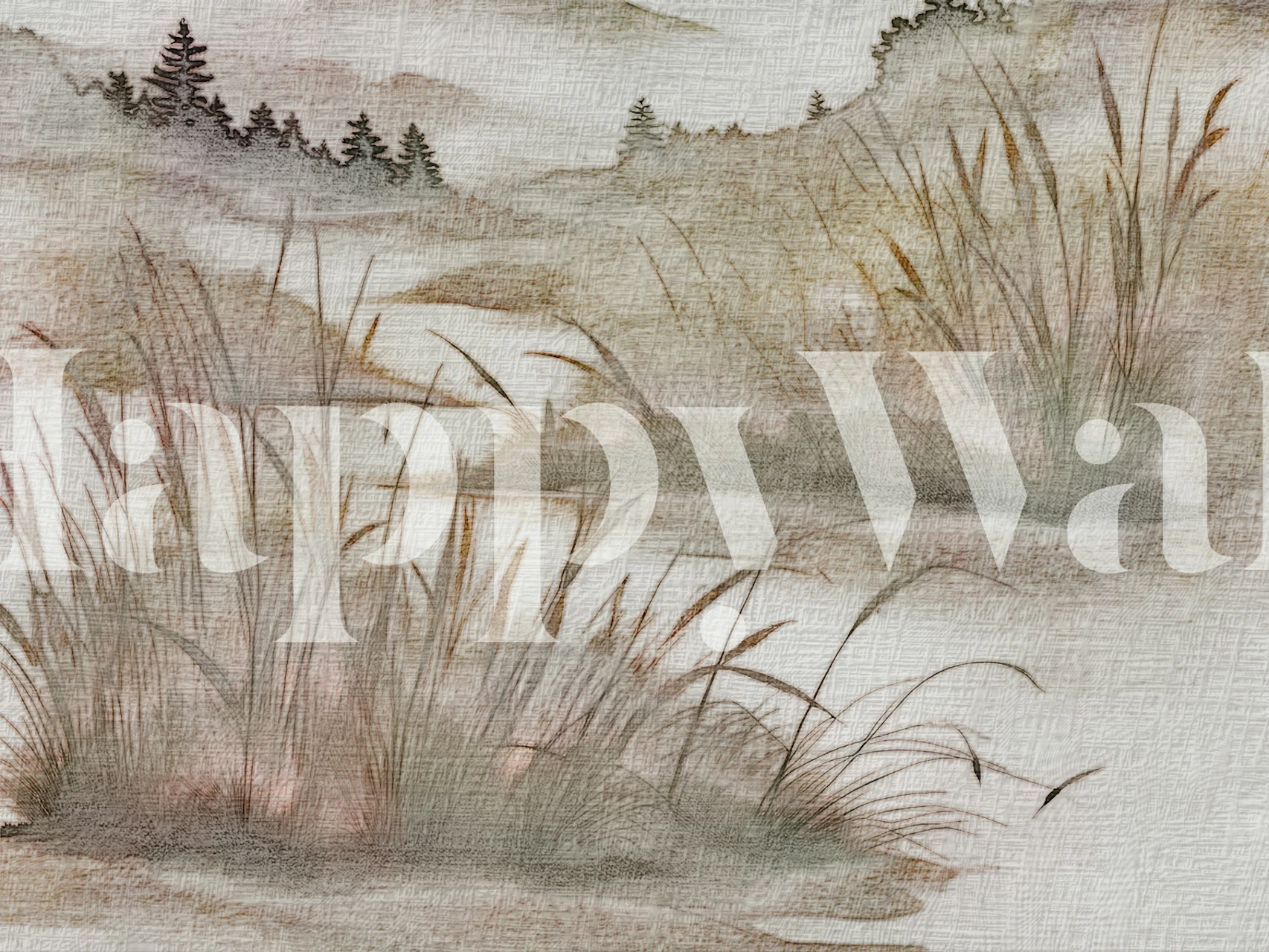 Muted Japandi eng maleri tapet i et rum