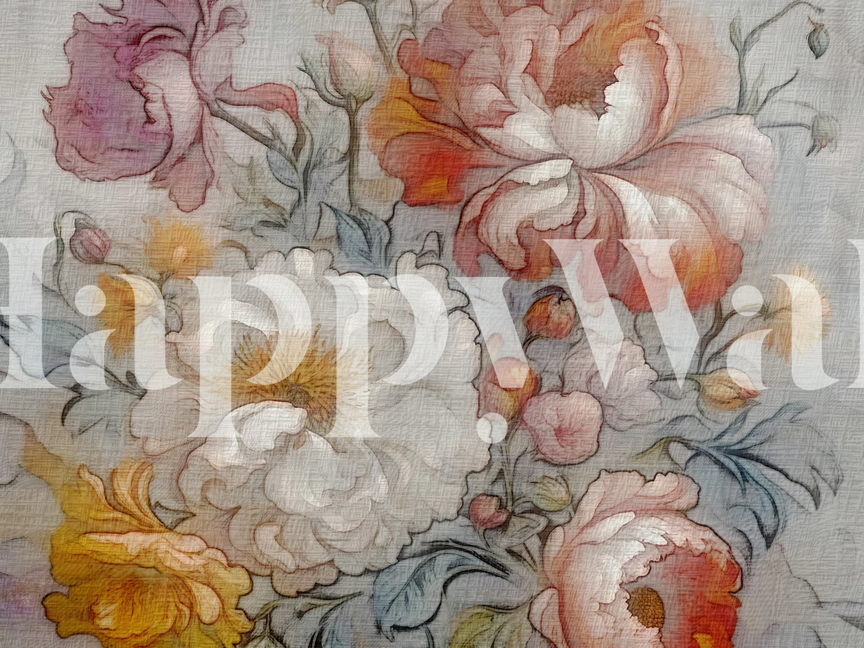 Large antique peonies wallpaper in a room