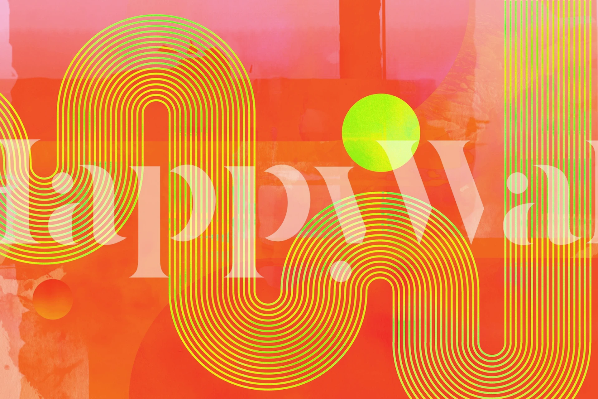 Colorful curvy lines and circles in orange and green wallpaper