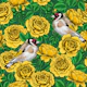 Yellow Rose flowers and goldfinch birds
