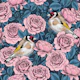 Pink Rose flowers and goldfinch birds