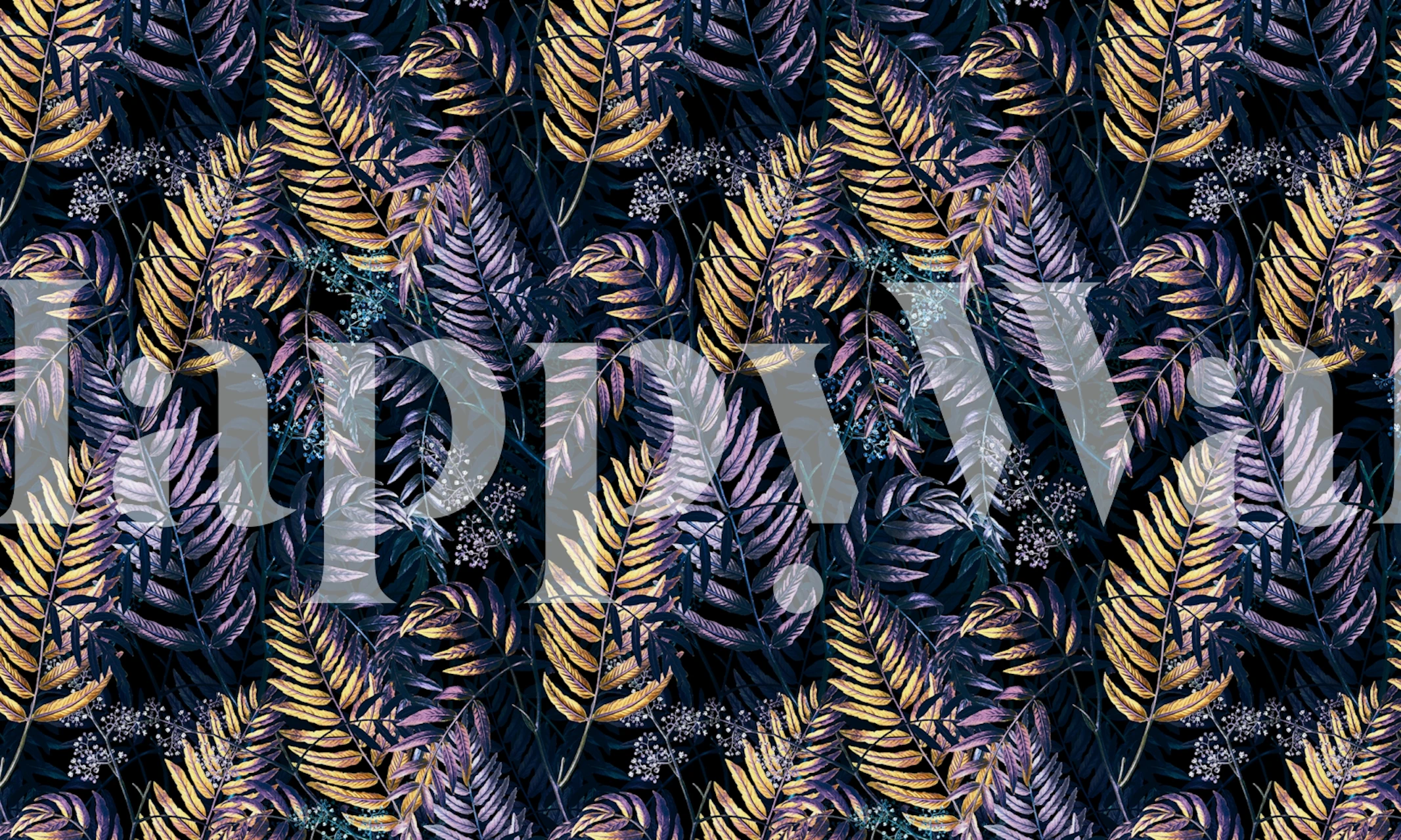 Gothic Dreams III wall mural with indigo and gold stylized foliage