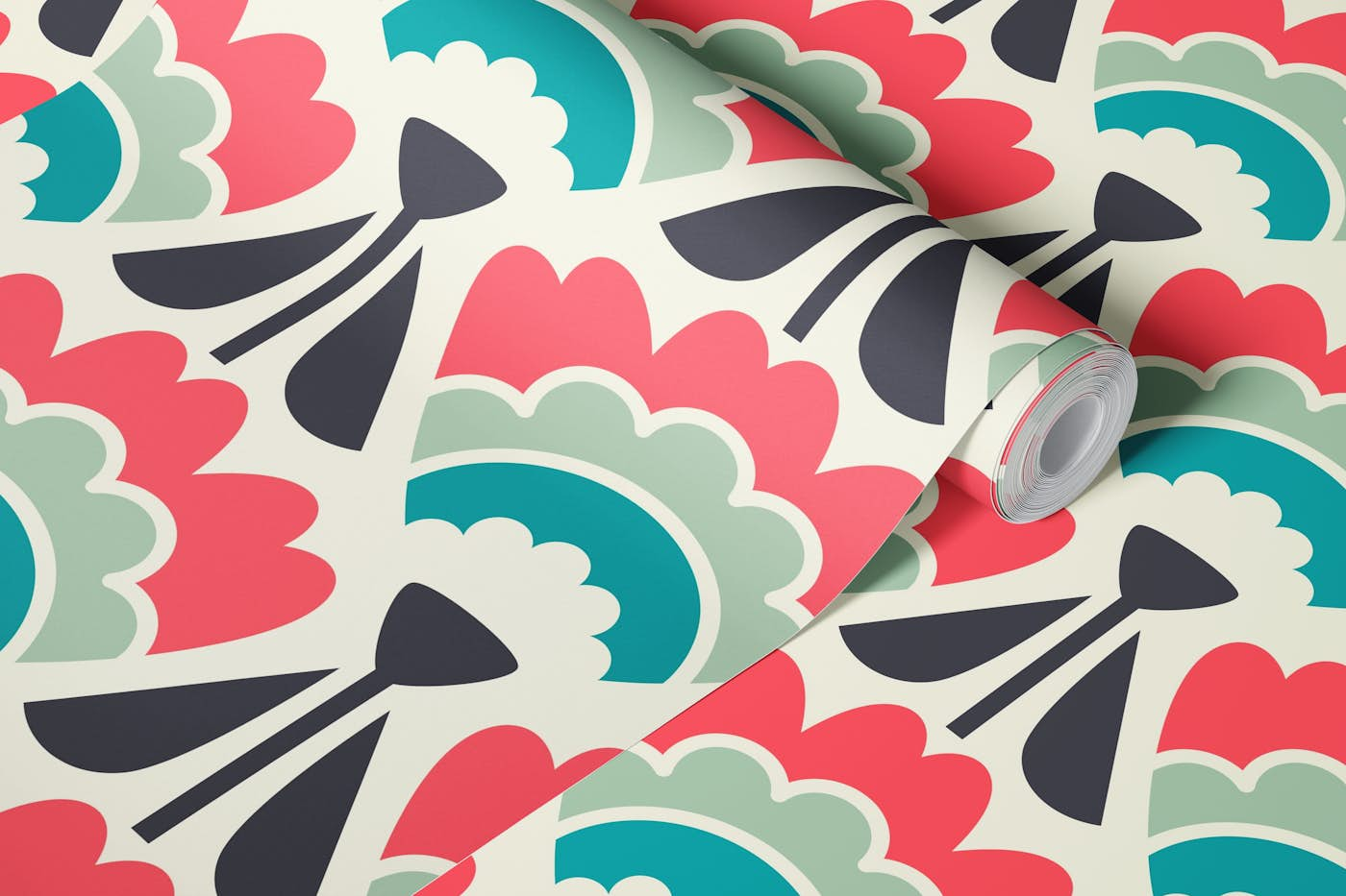 Blue red scandi lilies / 3039 C wallpaper roll