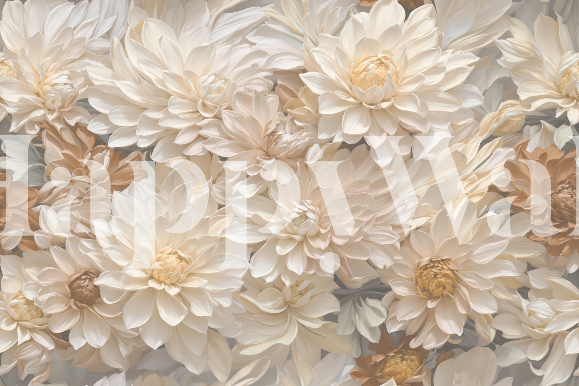 Cream dahlia flowers in beige tones floral wallpaper
