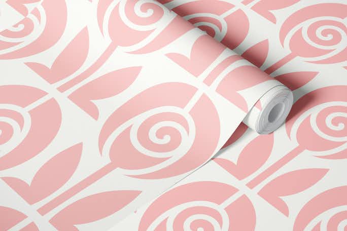 Block print roses, pink / 3040 Cwallpaper roll
