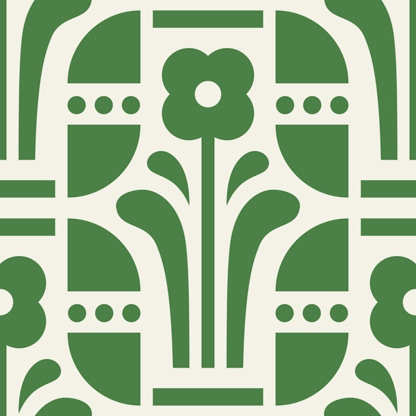 Geometric folk daisies, green / 3041 C