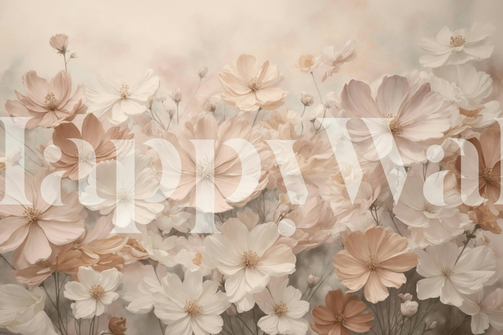 Elegant creme and blush floral wallpaper design