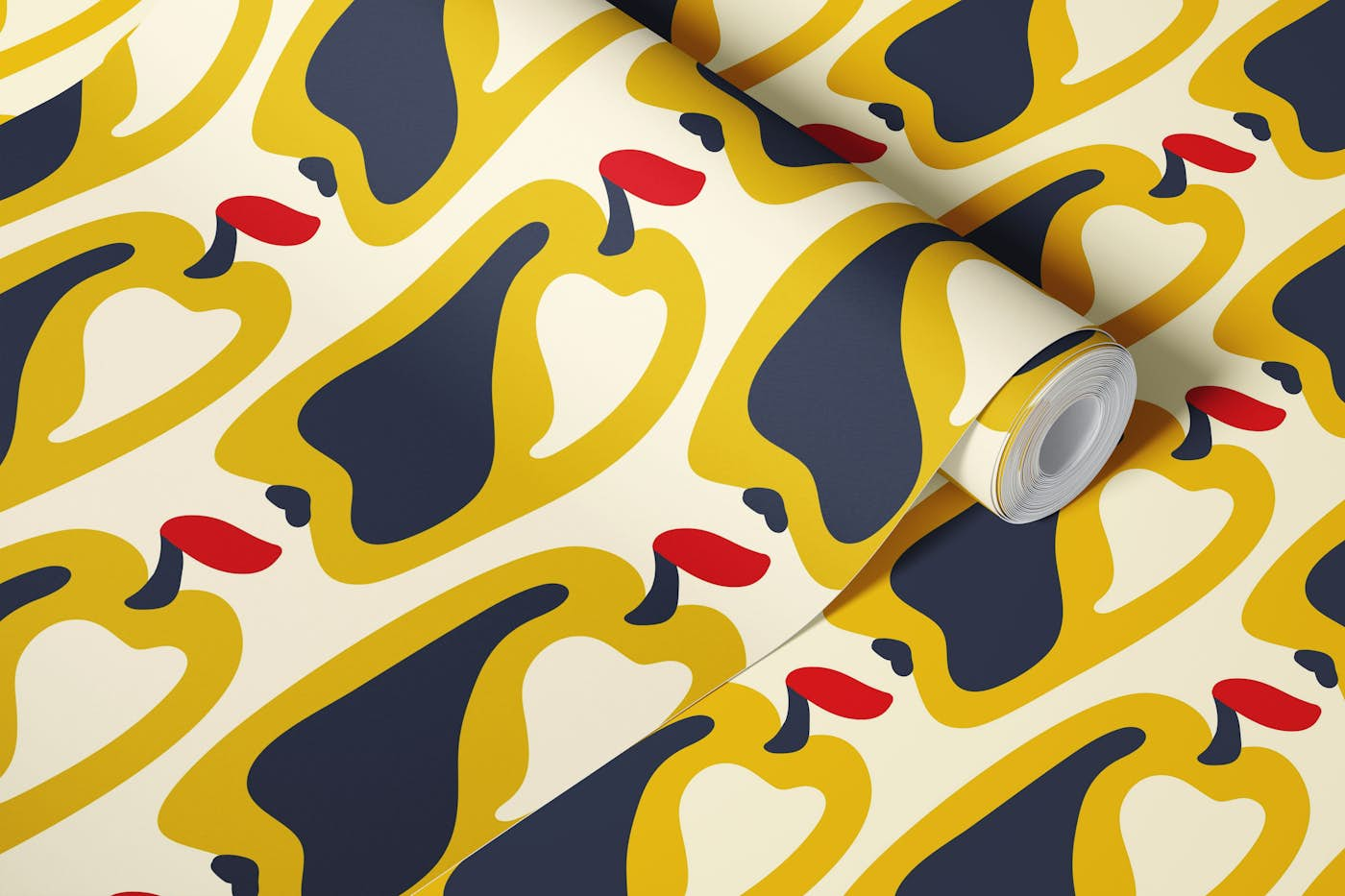 Retro apples, mustard yellow / 3044 B wallpaper roll