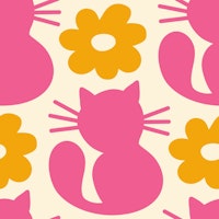Retro cats, pink yellow / 3045 B ταπετσαρία