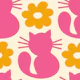 Retro cats, pink yellow / 3045 B