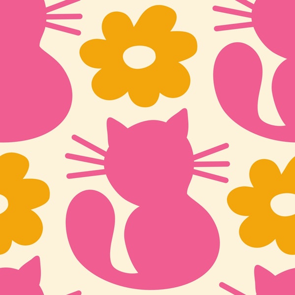 Retro cats, pink yellow / 3045 B