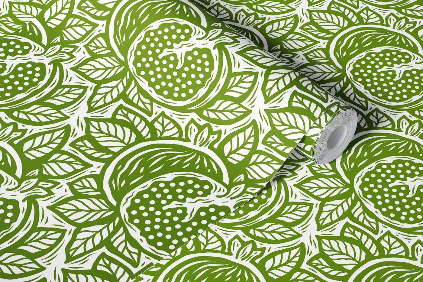 Pomegranates pattern, green / 3046 D wallpaper roll