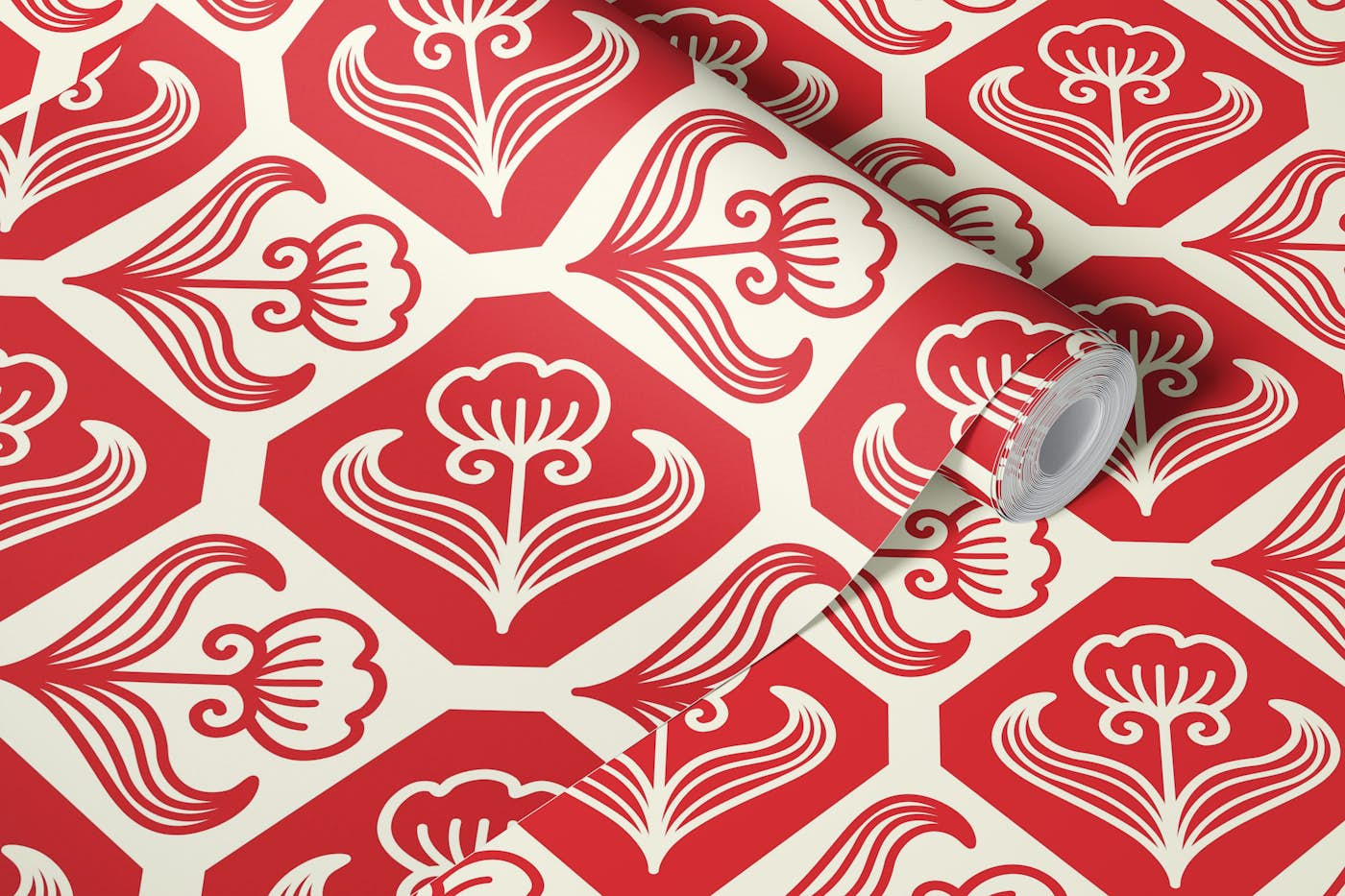 Floral tiles, red / 3047 B wallpaper roll