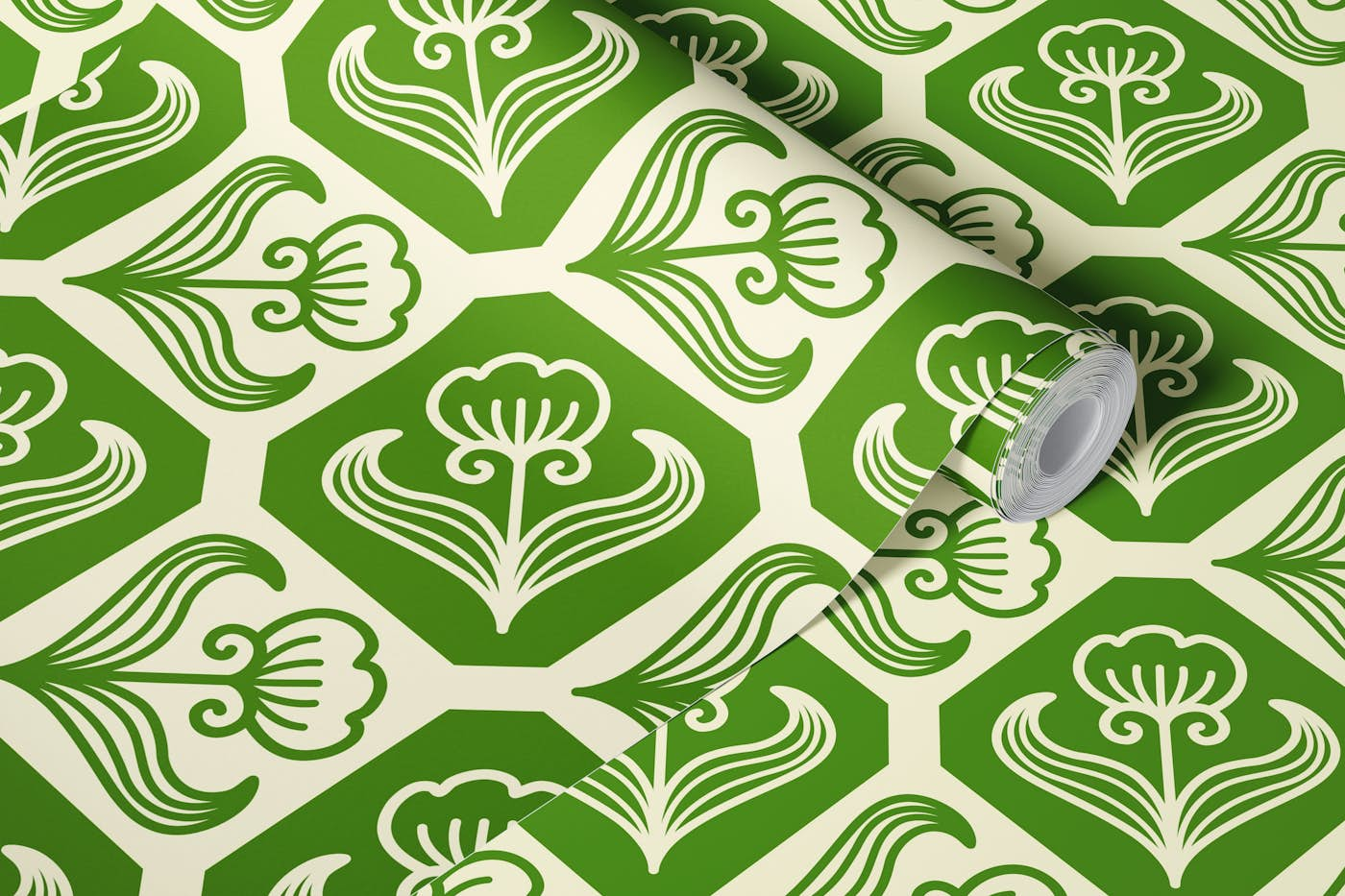 Floral tiles, green / 3047 C wallpaper roll