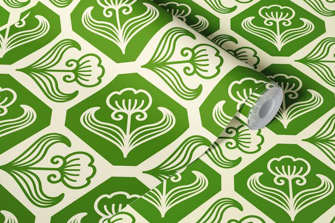 Floral tiles, green / 3047 Cwallpaper roll