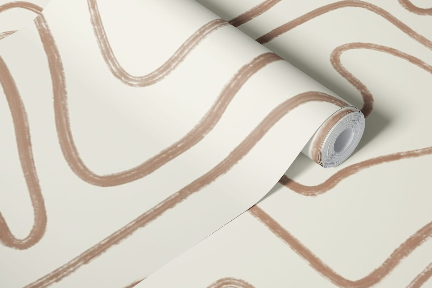 Abstract Lines in Tan Earth Tones Hand Drawn wallpaper roll