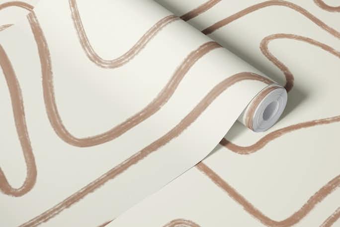 Abstract Lines in Tan Earth Tones Hand Drawnwallpaper roll