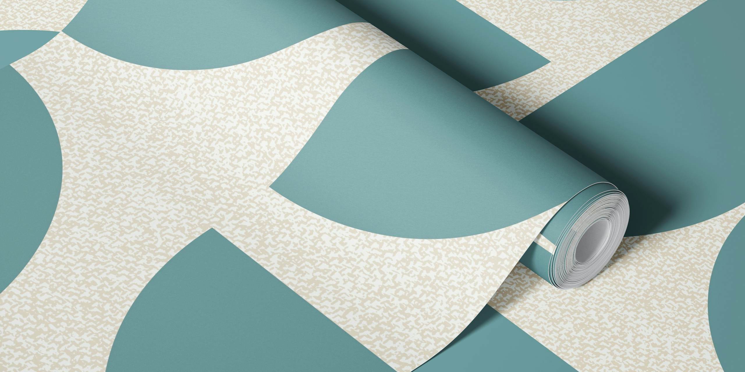 Mellemblå Bauhaus vægmaleri med geometrisk mønster