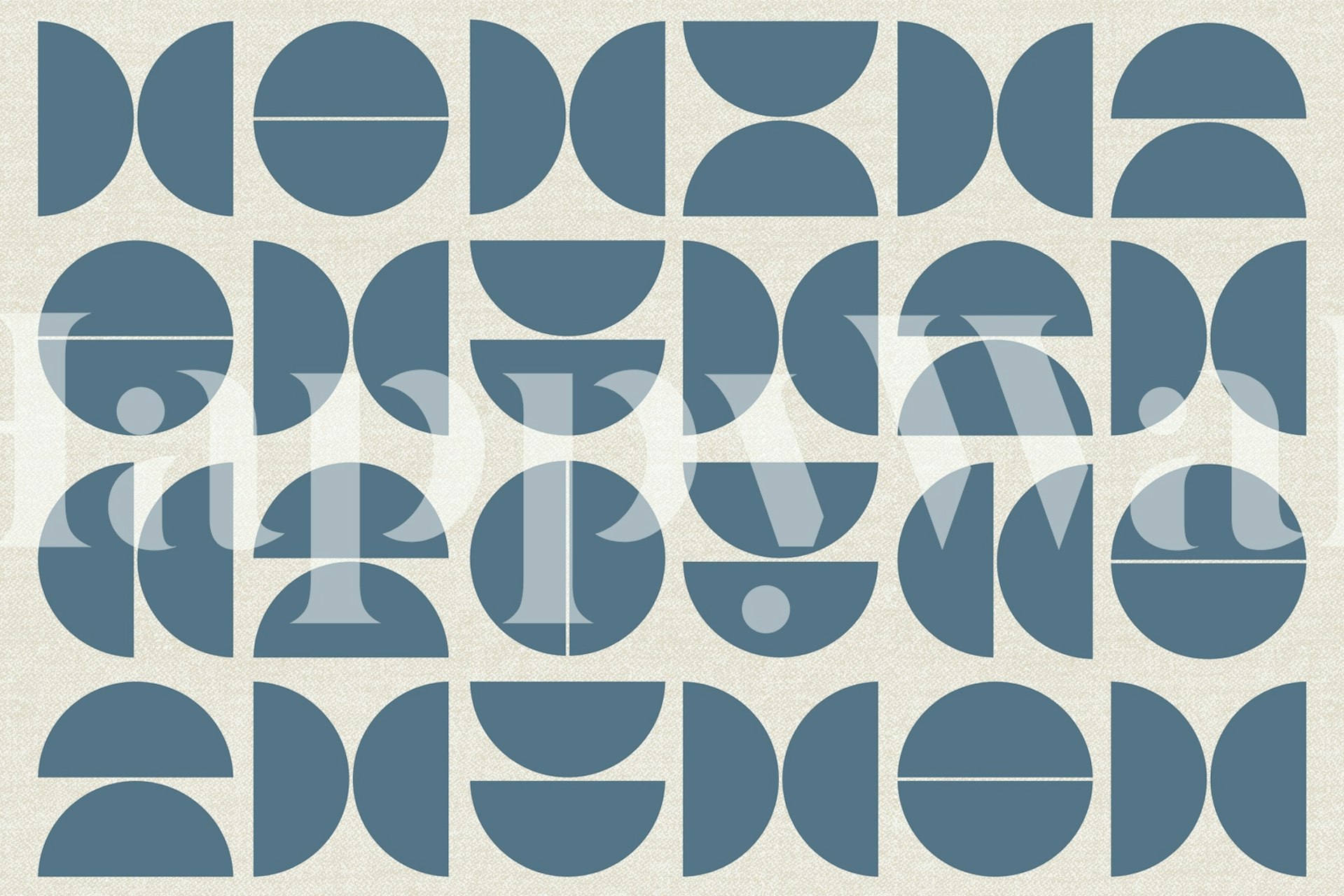 Abstract Bauhaus-style wall mural with geometric circular patterns in shades of blue