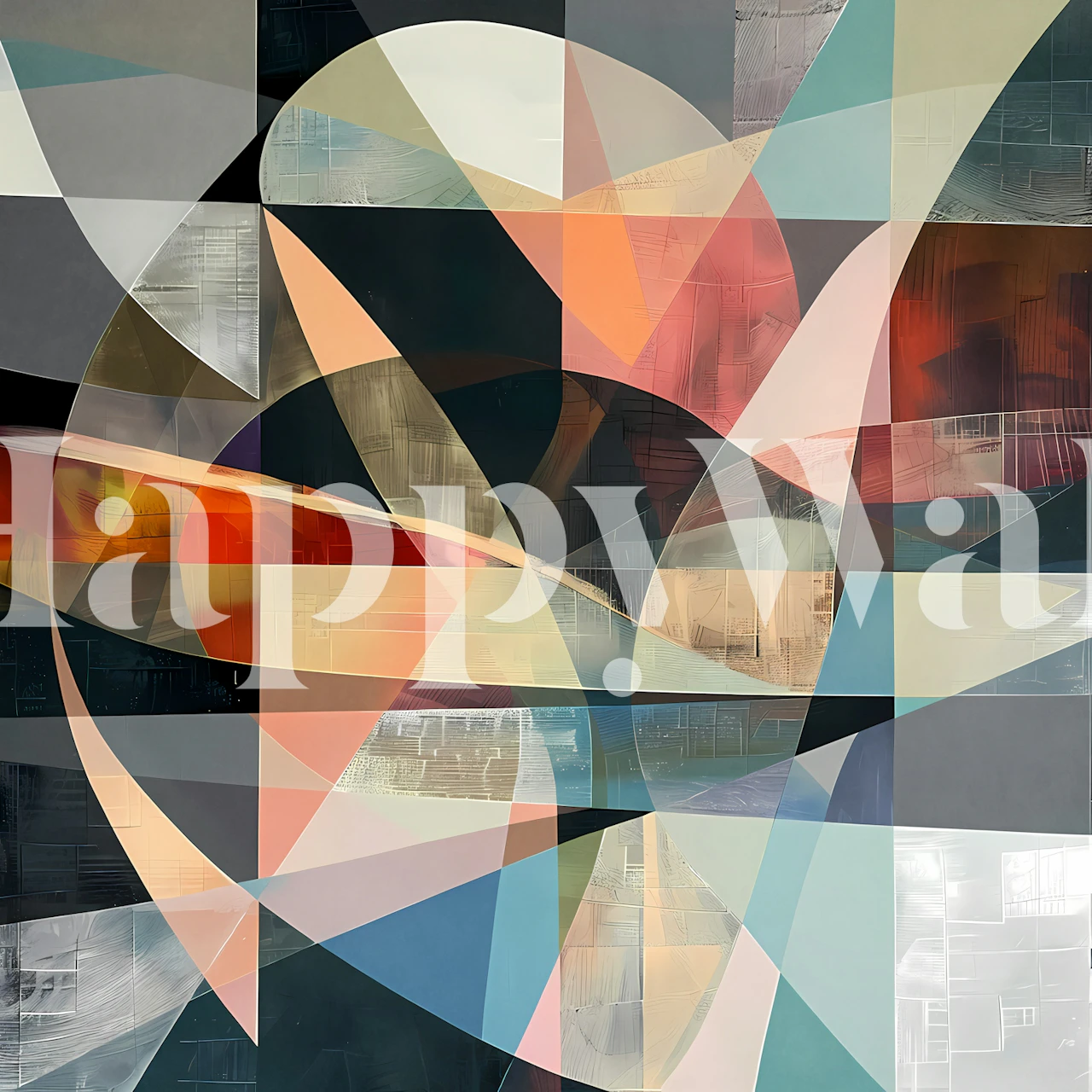 Colorful overlapping shapes wallpaper in a room