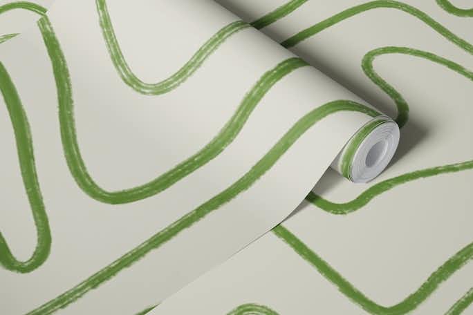 Abstract Lines in Green Hand Drawn Organicwallpaper roll